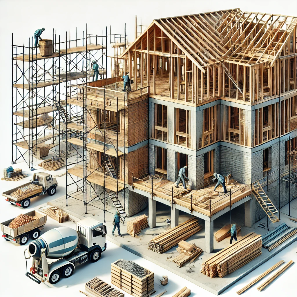 Pedreiro trabalhando na construção de casa