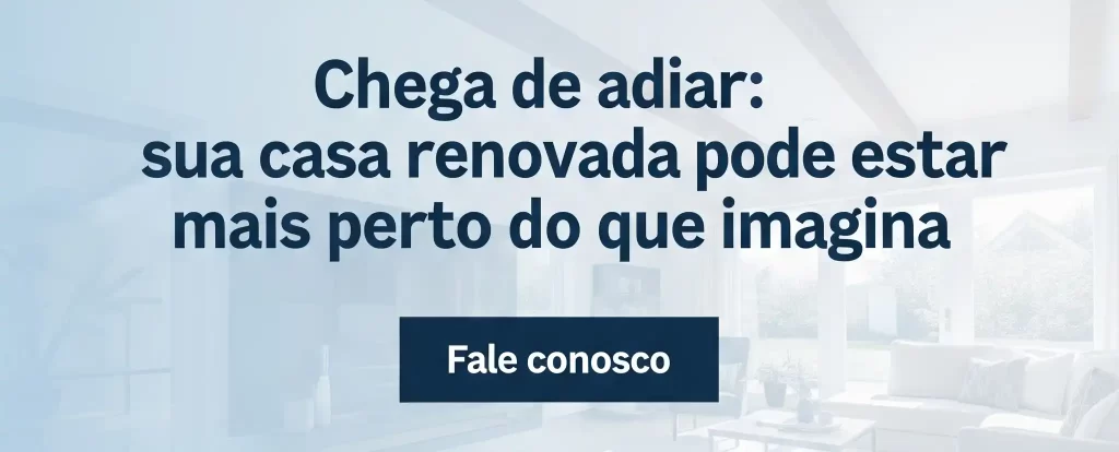 Banner CTA com fundo de sala moderna e texto sobre reforma parcial em casa