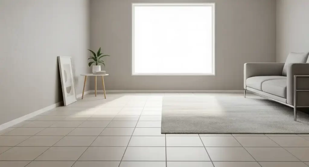 Piso cerâmico em uma sala de casa simples mostrando aplicação prática