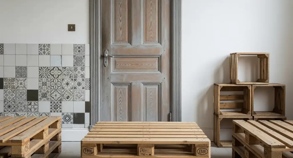 Ambiente reformado com pallets e azulejos decorativos usado em uma reforma parcial em casa