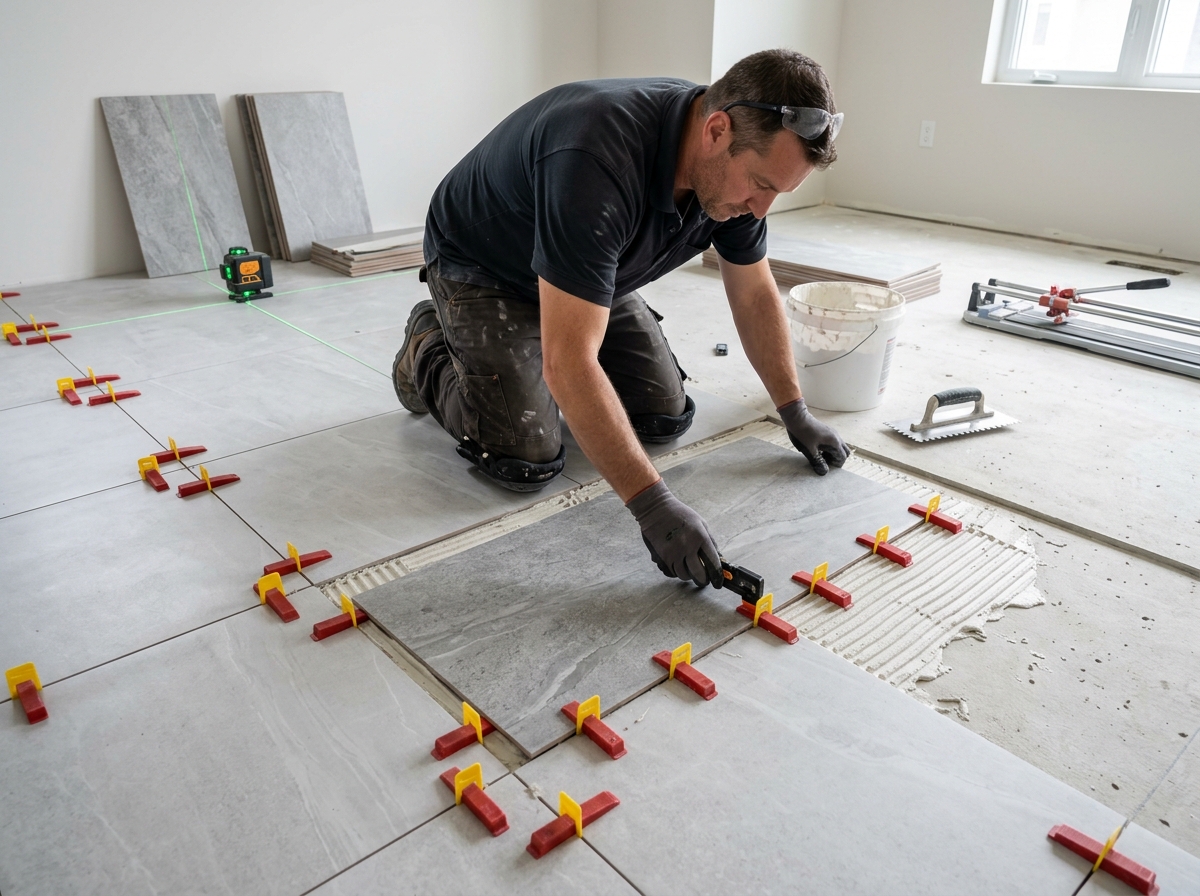 Paginação de Piso com Nível a Laser e Esquadro Perfeito